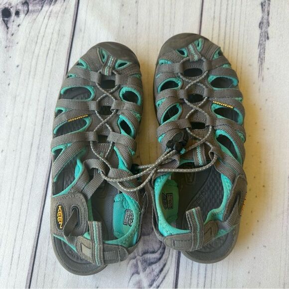 KEEN Whisper Hiking Water Sandals Grey/Peacock Green Bungee Lace Women's Size 7 - Picture 3 of 7